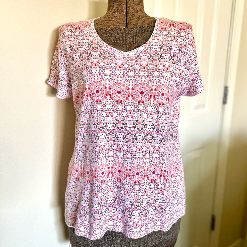 Croft & Barrow Pink and Red Fitted Short Sleeve T-Shirt